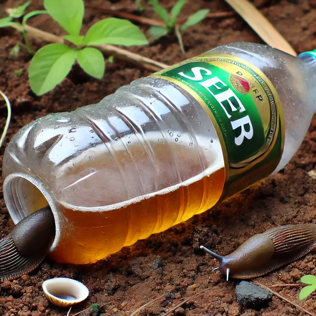 homemade slug trap made with a water bottle