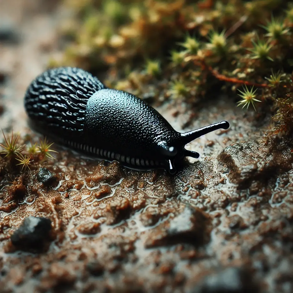 a black slug in the vegetable patch