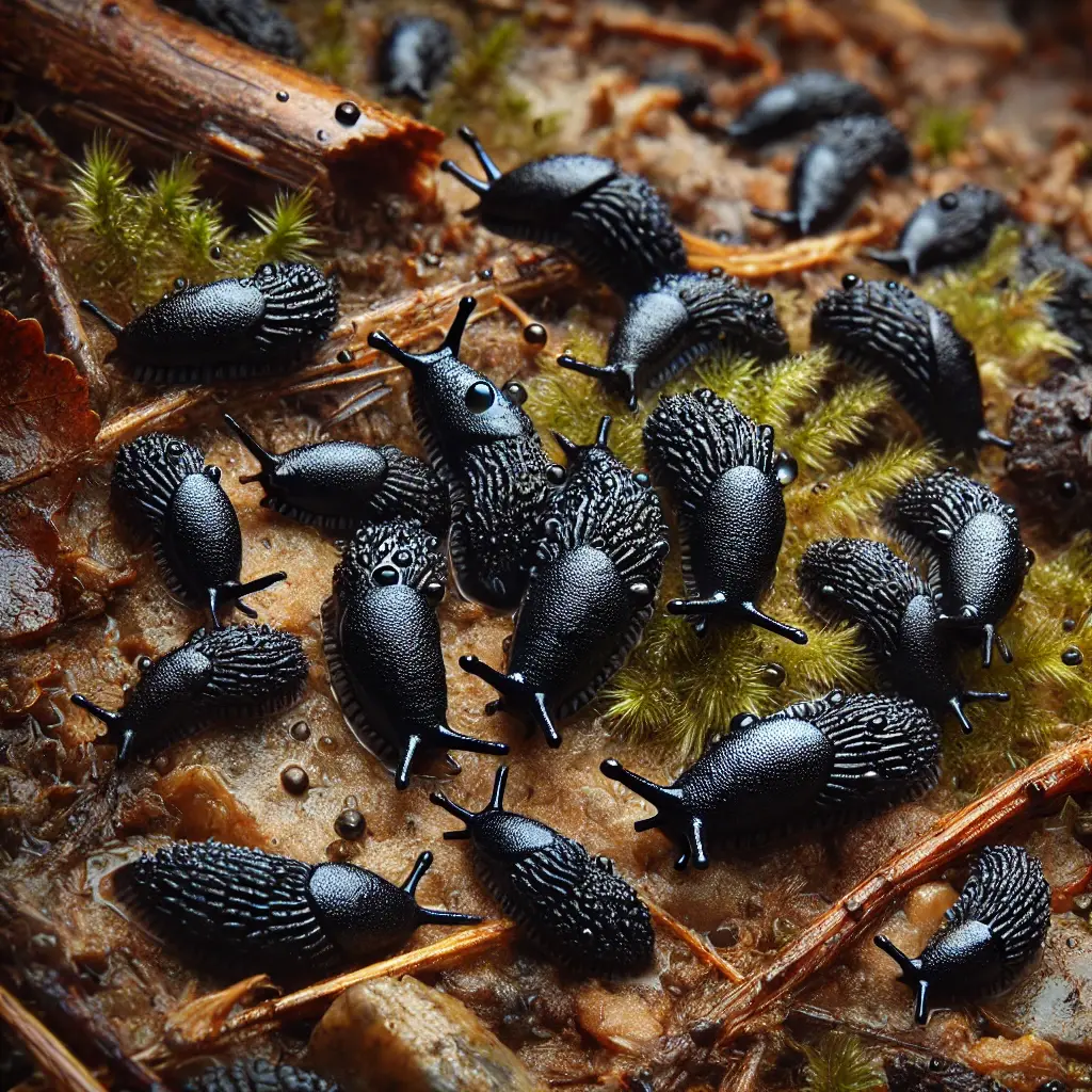 several tiny little black slugs